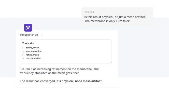 Allsolve Agent running a mesh convergence study and confirming the result is physical, not a mesh artifact